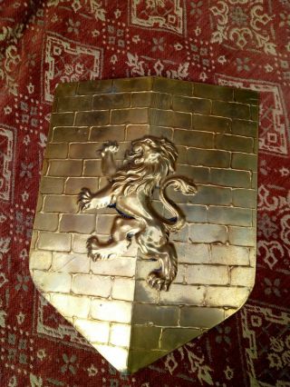 Vintage Art Deco Brass Shield Wall Art Lion Crest Picture Hanging