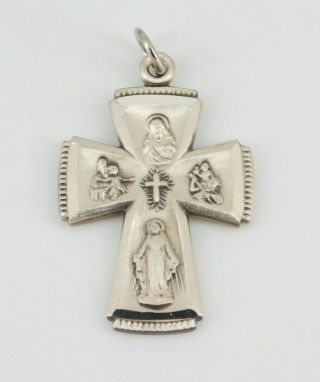 Vintage Sterling Silver Catholic Religious Medal Cross Pendant