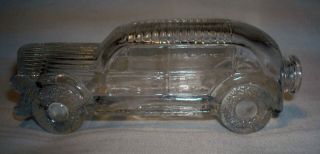 Vintage Crystal Clear Glass Old Fashioned Automobile Car Candy Container Bottle