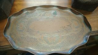 Antique Arts And Crafts Hayle Hammered Copper Tray,  Art Nouveau