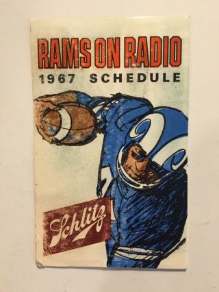 Vintage 1967 Nfl Los Angeles Rams Pocket Schedule - - On Radio - - Schlitz Sponsor