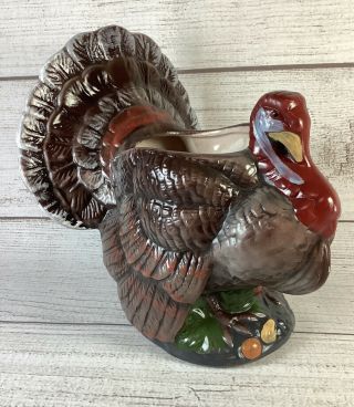 Vintage Holland Floral Ceramic Turkey Planter Thanksgiving Holder Figurine Vase
