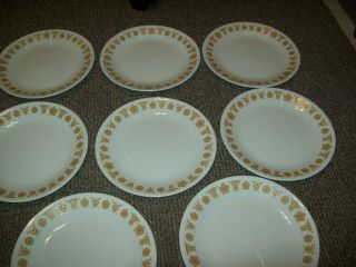 8 Vintage Corelle Corning Butterfly Gold Luncheon Salad Plates Size 8 1/2 "