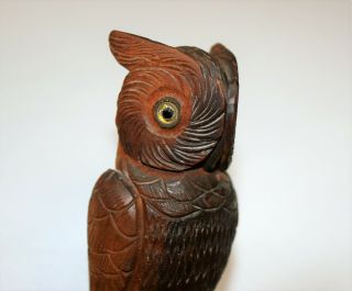 Vintage Black Forest Carved Wood Owl Bird Figurine Statue 4.  5in High 2