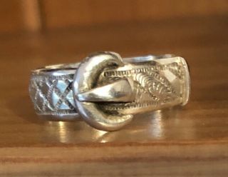 1881 Victorian Antique Sterling Silver Buckle Ring Size N Birmingham Maker Len