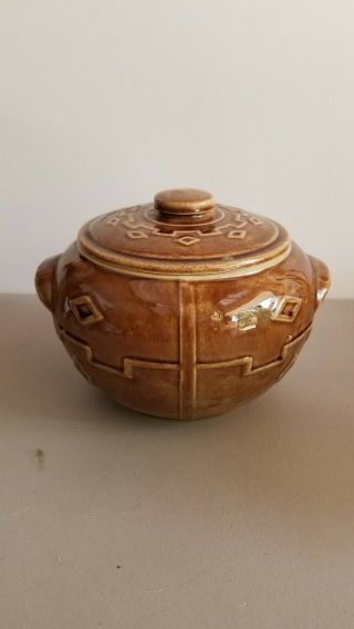 Vintage Monmouth Pottery Brown Covered Bean Pot Cookie Jar