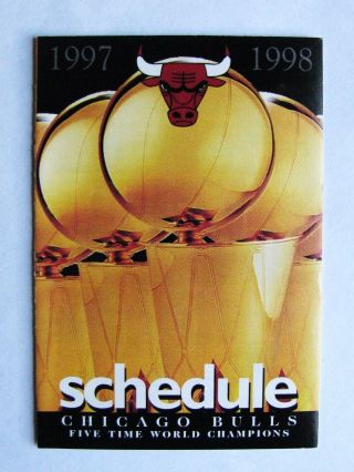 Chicago Bulls 1997 - 98 Pocket Schedule Michael Jordan 6 Nba Championship Season
