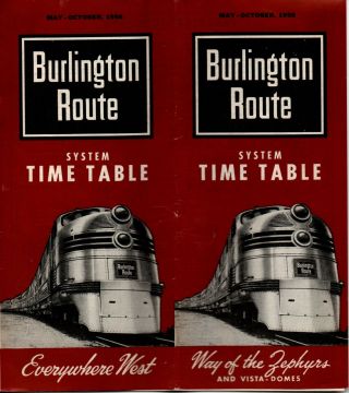 Burlington Route May - October 1956 Time Table Way Of The Zephyrs & Vista Domes