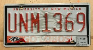University Of Mexico Lobo Lobos Collegiate License Plate " Unm 1369 " Nm