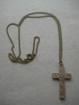 Antique Edwardian 9ct Gold Cross On A Metal Chain Necklace 207belwin20