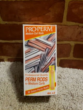 Vintage Pro Perm Medium Curl Rods 36 White Pink Gray 2865