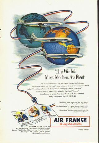 1953 Vintage Ad For Air France`airline Airplanes/air Fleet/earth (101613)