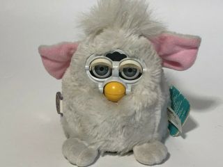 Vintage White Furby Babies " Snowy " 1999 Pink Inside Ears With Mohawk - Tiger