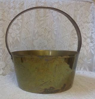 Antique Heavy Brass Jam Pan / Cooking Pot,  With Riveted Steel Handle