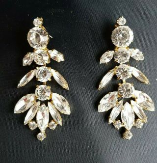 Butler & Wilson Vintage Clear Crystal Flower Drop Pierced Earrings