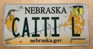 Nebraska Bird Vanity License Plate " Caiti L " Catie Katie Lynch Lee Lyon Ne