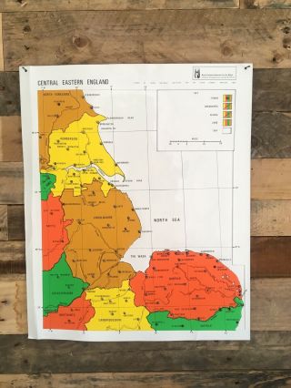 Vintage Rnib Braille Relief Map Of Central Eastern England School Blind Poster