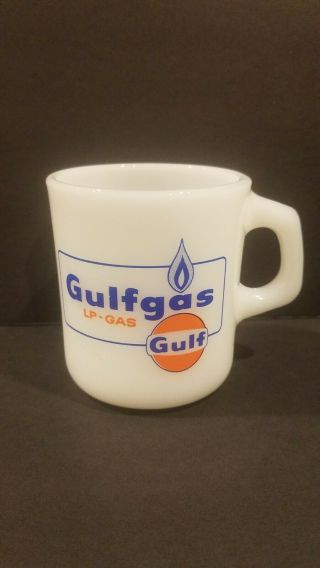 Vintage Gulf Oil Gas Station Galaxy Milk Glass Mug Coffee Cup Made In Usa