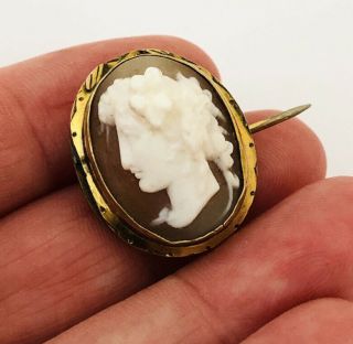 Antique Victorian Gilt Metal Hand Carved Cameo Brooch