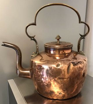 Large Antique Victorian Dovetail Seam Copper & Brass Kettle 6 Pint Watertight
