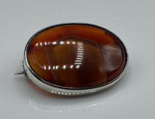 Antique Victorian Solid Sterling Silver Red Carnelian Agate Brooch