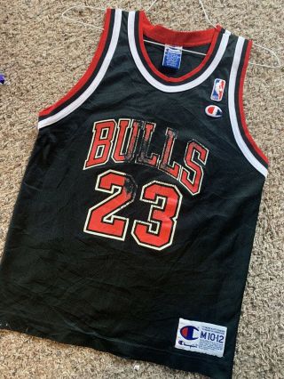 Vintage Champion Black Michael Jordan Chicago Bulls 23 Jersey Size M 12 - 14