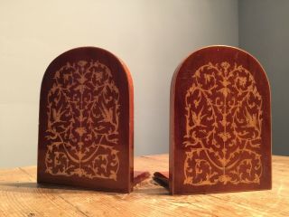 Vintage Mid 20th C Lightweight Small Inlaid Fold Up Bookends 3 1/2 " X 6 " Tall