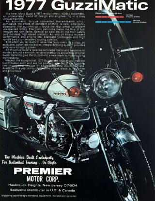 1977 Moto Guzzi Guzzimatic 1000 Motorcycle Photo For Unlimited Touring Print Ad