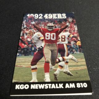1992 San Francisco 49ers Football Pocket Schedule Kgo/49ers Version Jerry Rice