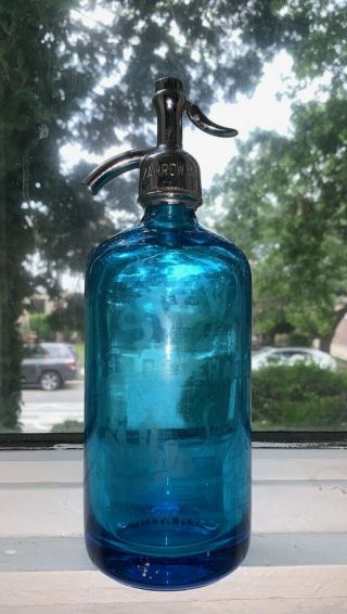 Stewart Bev.  Antique Vintage Blue Seltzer Bottle From Brooklyn,  Ny