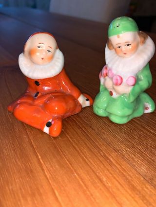 Vintage Glazed Porcelain Clown Salt And Pepper Shakers From Japan 2 - 2 1/2 " Tall