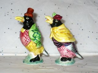 Vintage Ceramic Anthropomorphic Magpies Salt & Pepper Shakers Set Japan