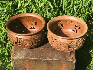 A Matching Mid Century Turned Carved Wooden Fruit Bowls 24.  5cm Diameter