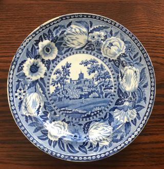 Antique Pearlware Blue Transfer Printed Plate Tulip Border Series 1820