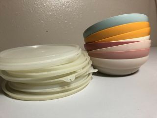 8 Lit Colorful Vintage Tupperware Cereal Bowls With Lids 155 3