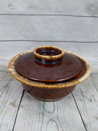 Vintage Hull Brown Drip Serving Bowl With Lid Oven Proof Usa 8 "