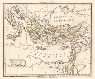 1830 Travels Of St.  Paul Greece Turkey Asia Minor Middle East Map Souter