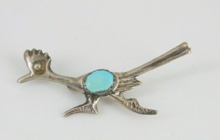 Vintage Southwestern Sterling Silver Turquoise Roadrunner Pin