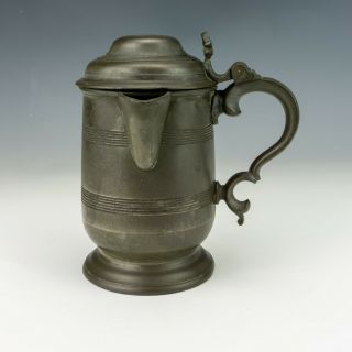 Antique 18th Century - Georgian Pewter Covered Tankard Flagon - Lovely