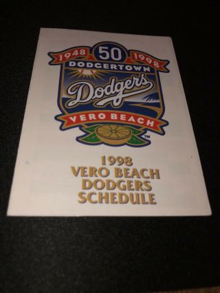 1998 Los Angeles Dodgers Spring Training Pocket Schedule & Full Vero Beach Team