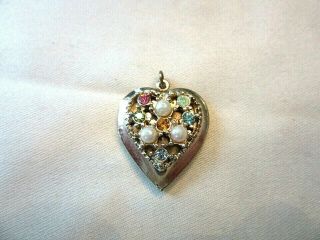 Vintage Gold Tone Heart Locket Pendant With Rhinestone & Pearl Beads
