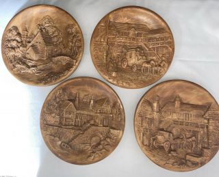 Vintage 1960 3d Wall Plate Set Of 4.  Size 8.  25” X 8.  25.
