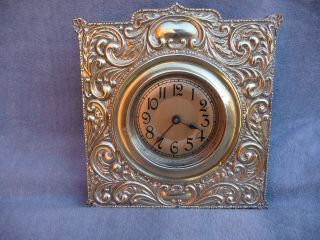 Antique English Strut Clock Silver Plate Over Wood Not Spares/repair