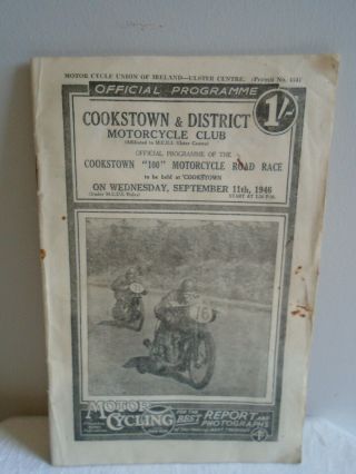 Antique Cookstown 100 Road Race Programme 1946 - Motorbikes - Northern Ireland