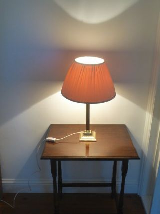 Vintage Brass Column Table Lamp With Shade Pat.