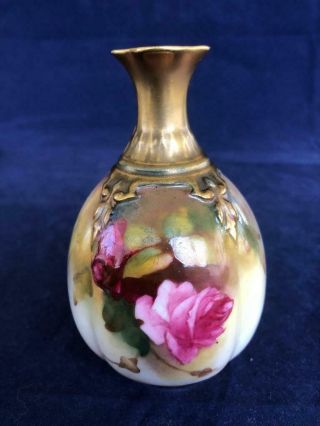 Good Antique Royal Worcester Hand Painted Roses Vase C1915