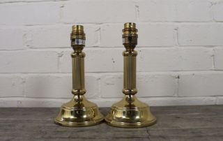 Vintage English Brass Corinthian Column Table Lamps.