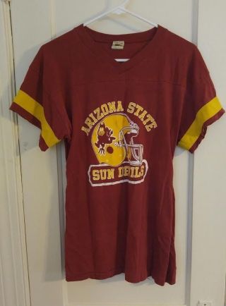 Asu Arizona State Sun Devils V Neck T - Shirt Vintage Made In Usa B124