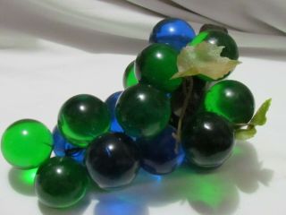 Vintage Acrylic Lucite Green And Blue 12 " Grapes Cluster With Stem