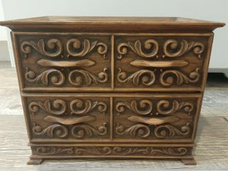 Intricate Vintage Wooden Look Jewelry Box With Two Drawers By Lerner York